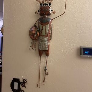 Native American Sculpture Metal Wall Art Signed Southwest Western Clay Ceramics